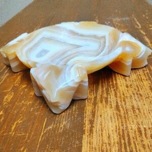 Onyx gold and white Aztec Carved Bowl ashtray or trinket dish 8"